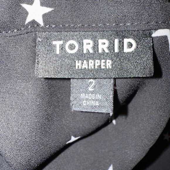 Torrid Harper Star Black White 3/4 Blouse 2x Celestial Workwear Flowy Casual - Picture 7 of 11